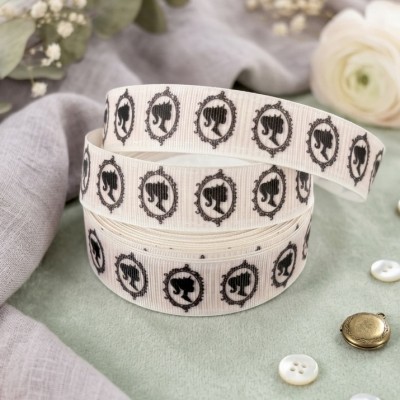 Репсовая лента 25 мм "Камея", бело/розовый