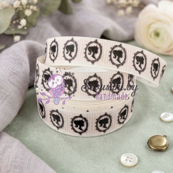 Репсовая лента 25 мм "Камея", бело/розовый