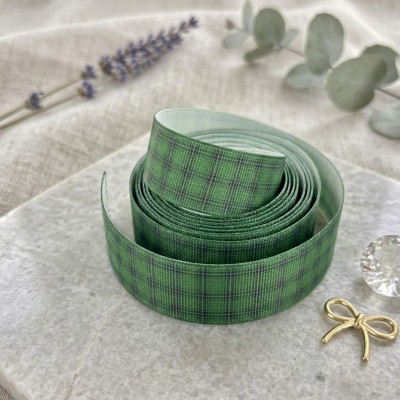 Репсовая лента 25 мм "Клетка" №5, темно-зеленый