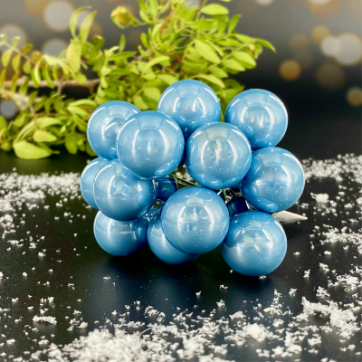 Декор новогодний шары на проволоке стальной голубой (12 шт)
