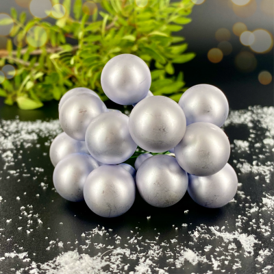 Декор новогодний шары на проволоке серо-голубой матовый (12 шт)