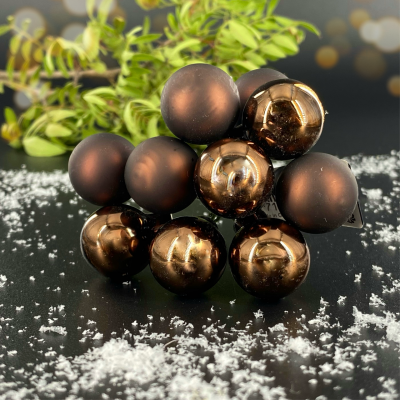 Декор новогодний шары на проволоке коричневые (10 шт)