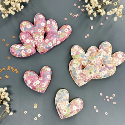 Патчи для рукоделия с крупными пайетками "Сердца" - набор 10 шт.