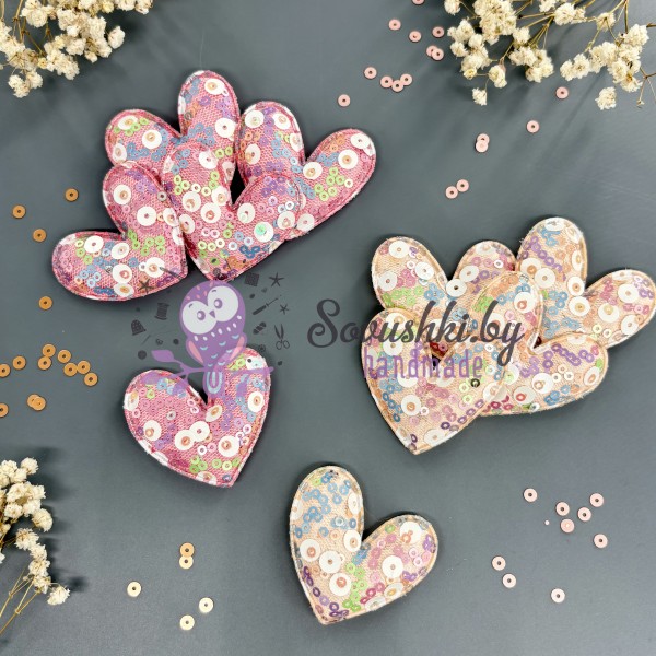 Патчи для рукоделия с крупными пайетками "Сердца" - набор 10 шт.