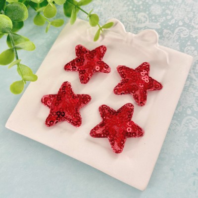 Декоративные патчи с пайетками "Звездочка", красный - набор 4 шт.