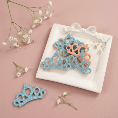 Декоративные патчи для рукоделия с блестками "Корона", голубой - набор 6 шт.