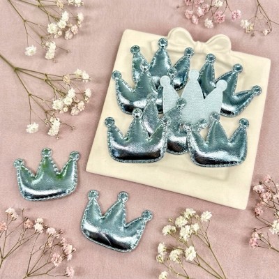 Декоративные патчи для рукоделия «Голубые короны» из экокожи - набор 7 шт.