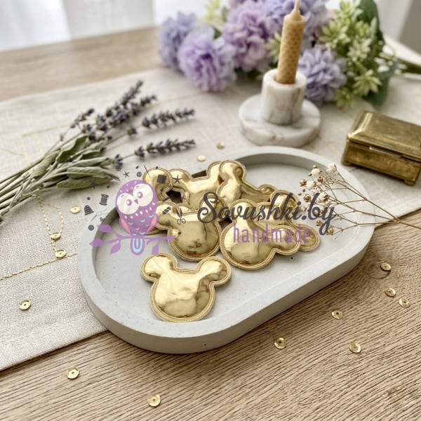 Декоративные патчи для рукоделия из экокожи "Микки" золото - набор 5 шт.