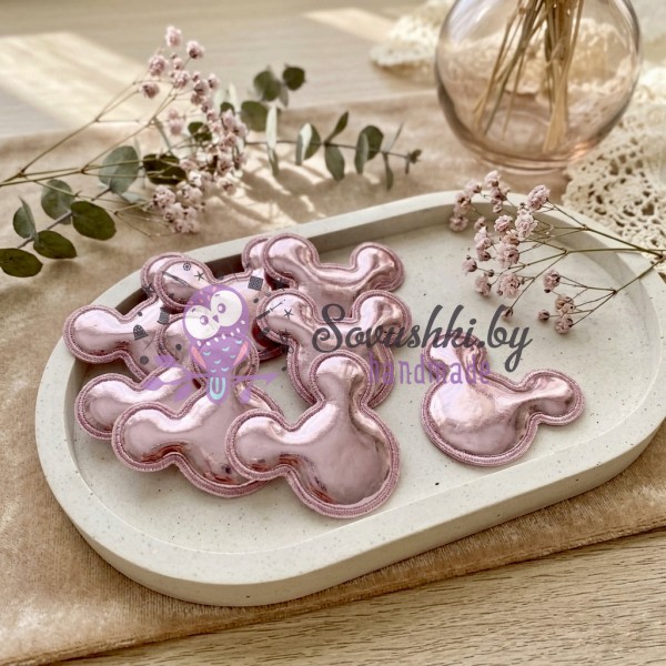 Декоративные патчи для рукоделия из экокожи "Микки" розовый - набор 5 шт.