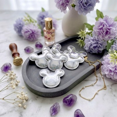 Декоративные патчи для рукоделия из экокожи "Микки" серебро - набор 5 шт.