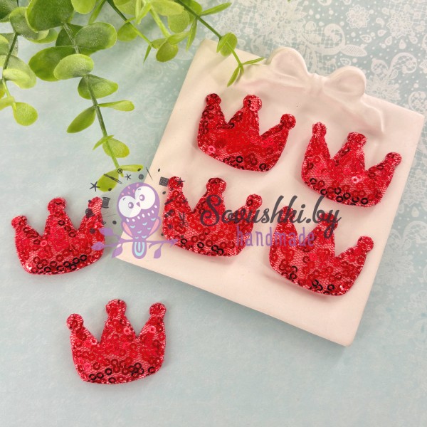 Декоративные патчи с пайетками "Корона", красный - набор 6 шт