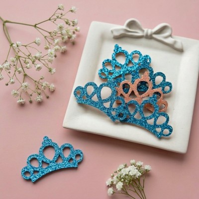 Декоративные патчи для рукоделия с блестками "Корона", бирюзовый - набор 6 шт.