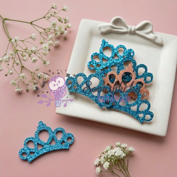 Декоративные патчи для рукоделия с блестками "Корона", бирюзовый - набор 6 шт.