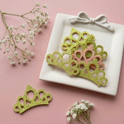 Декоративные патчи для рукоделия с блестками "Корона", салатовый - набор 4 шт.