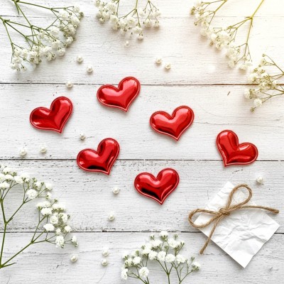 Декоративные патчи для рукоделия «Красные сердечки» из экокожи (6 шт.)