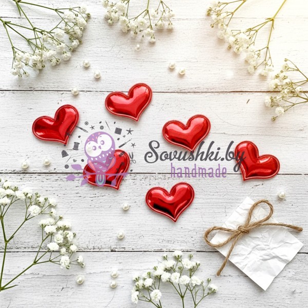 Декоративные патчи для рукоделия «Красные сердечки» из экокожи (6 шт.)