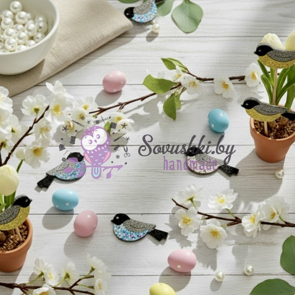 Декоративные элементы (патчи-вырубка) «Птички» для декора и творчества — набор 20 шт