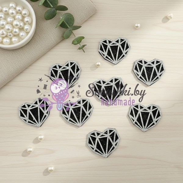 Декоративные элементы (патчи-вырубка) «Сердце» — набор 10 шт (серебро)