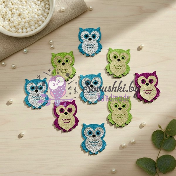 Декоративные элементы (патчи-вырубка) «Совушки» — набор 18 шт