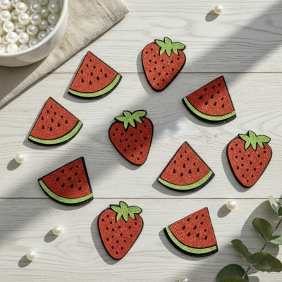 Набор декоративных элементов (патчи-вырубка) «Летний микс»: Клубника и Арбуз  — набор 10 шт 