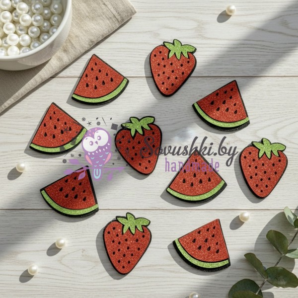 Набор декоративных элементов (патчи-вырубка) «Летний микс»: Клубника и Арбуз  — набор 10 шт