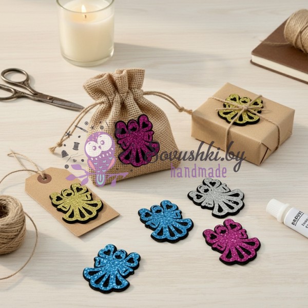 Декоративные элементы (патчи-вырубка) «Ангелы» — набор 8 шт (черный)