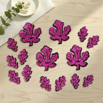 Декоративные элементы (патчи-вырубка) «Листья дуба» — набор 13 шт (фуксия)