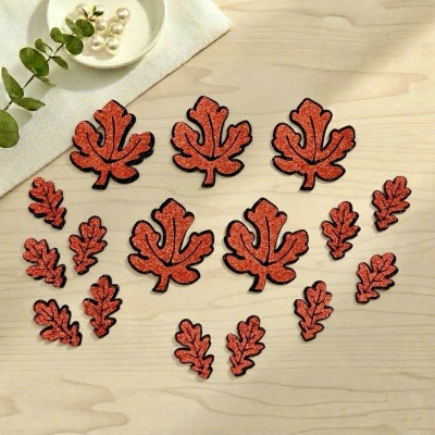 Декоративные элементы (патчи-вырубка) «Листья дуба» — набор 16 шт (красный)