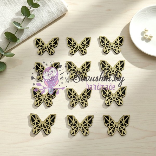 Декоративные элементы (патчи-вырубка) «Бабочки» — набор 14 шт (золото)