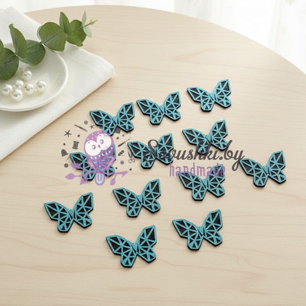 Декоративные элементы (патчи-вырубка) «Бабочки» — набор 12 шт (голубой)