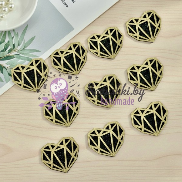 Декоративные элементы (патчи-вырубка) «Сердце» — набор 10 шт (золото)