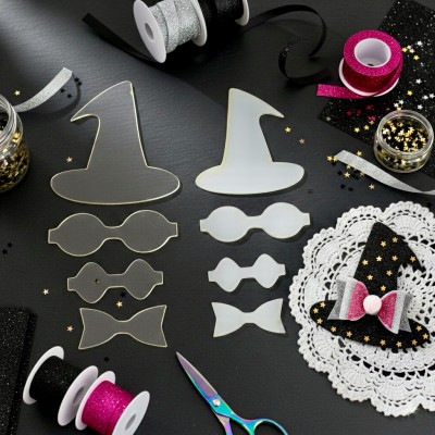 Набор акриловых шаблонов для творчества « Ведьмина шляпка и праздничные банты» (8 элементов)