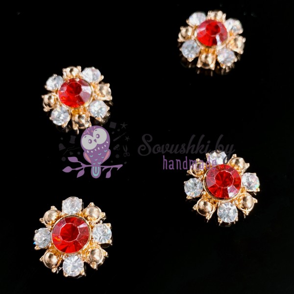 Стразовая серединка "Цветок" 15 мм красный/золото (2 шт)