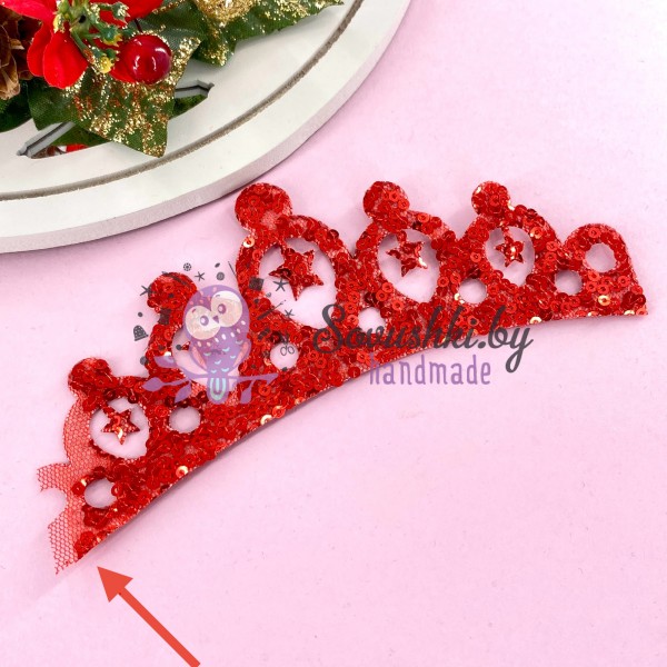 Патч с пайетками "Корона" большая, красный (УЦЕНКА)